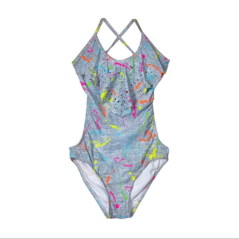 NWT PilyQ Girls Splatter Paint One-Piece Swimsuit